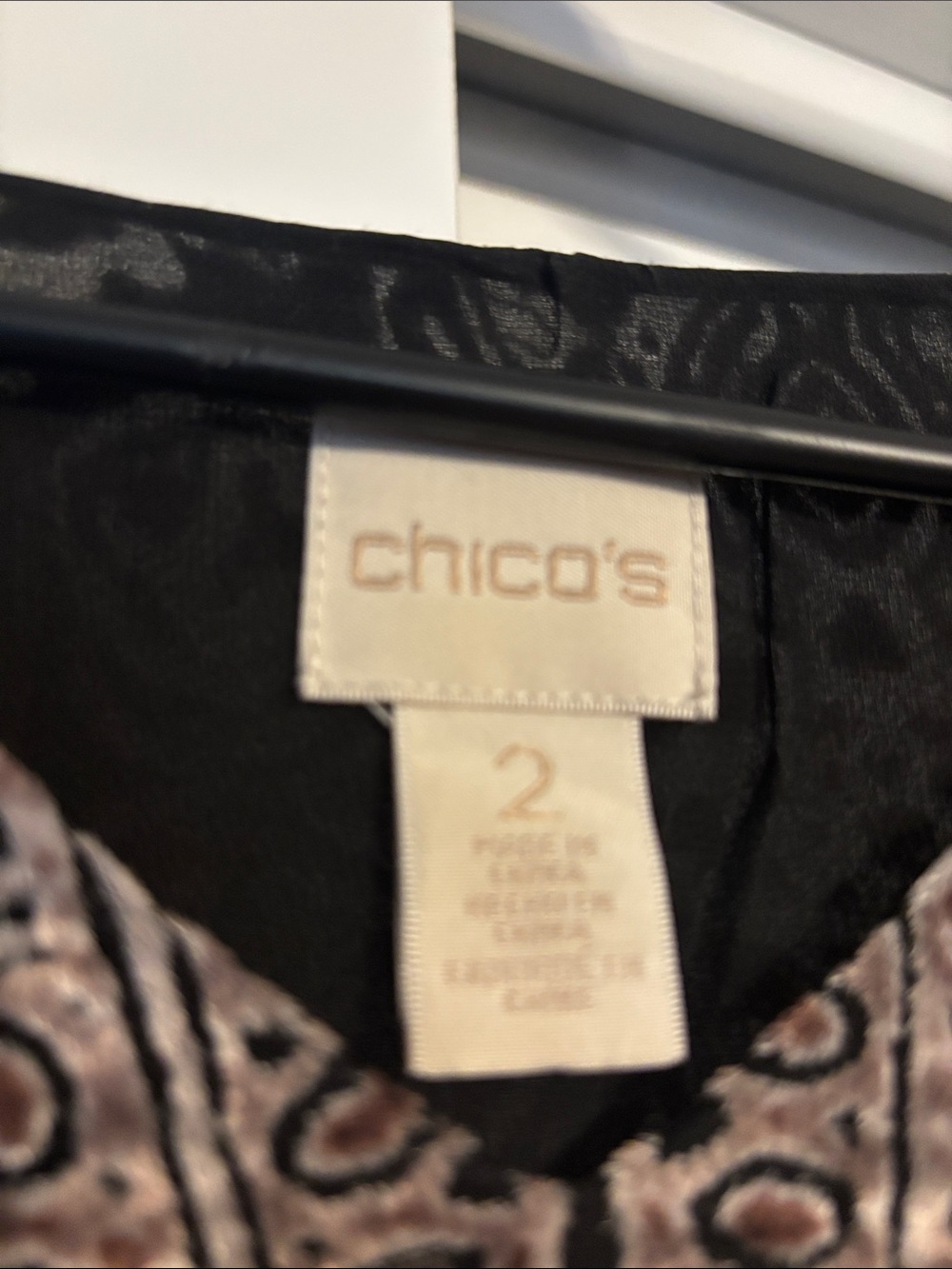 Chico's Black and Rose Velvet Burnout V-Neck Tunic - Picture 3 of 3